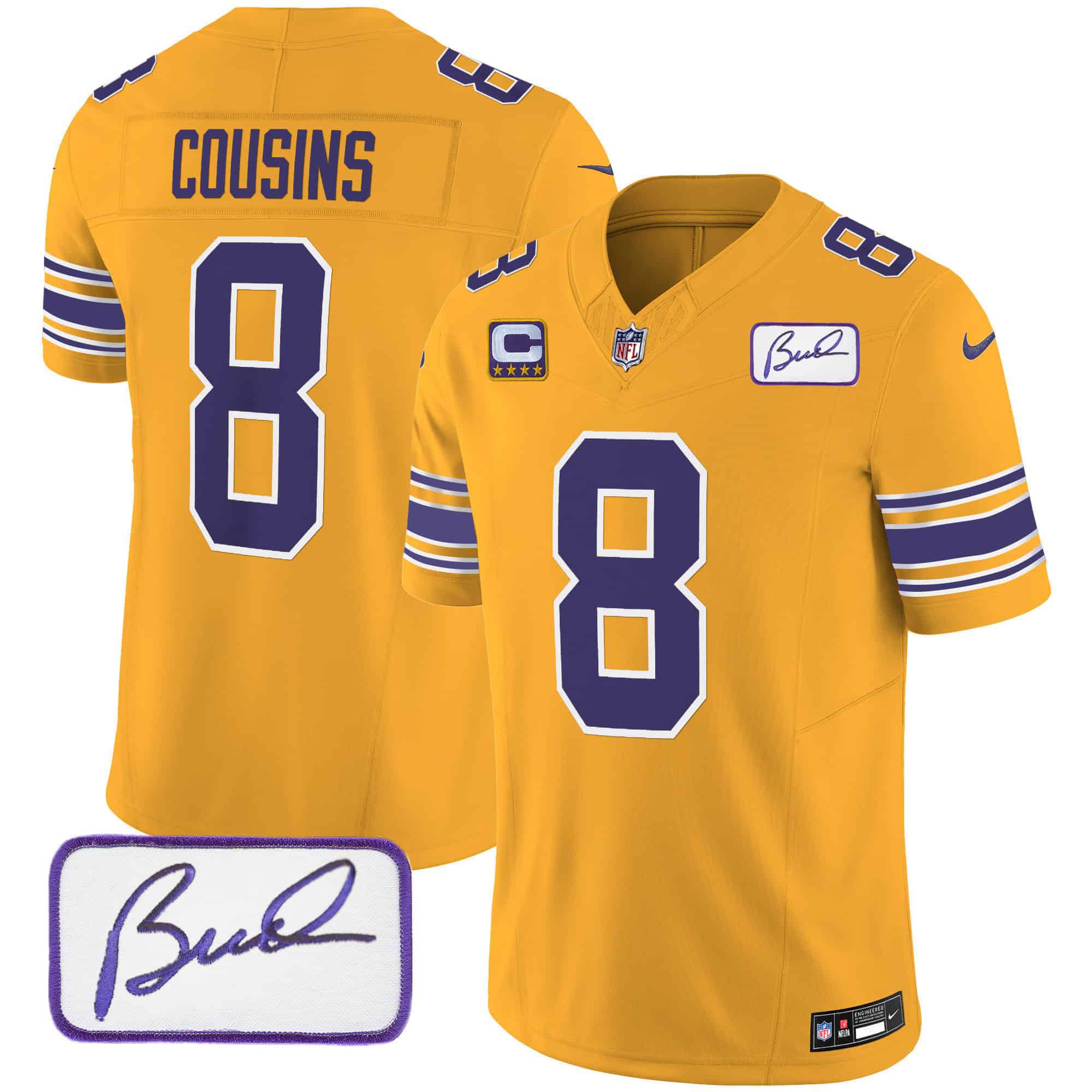 Men Minnesota Vikings #8 Cousins Yellow 2024 Nike Bud Grant Patch Classic Limited NFL Jersey->indianapolis colts->NFL Jersey